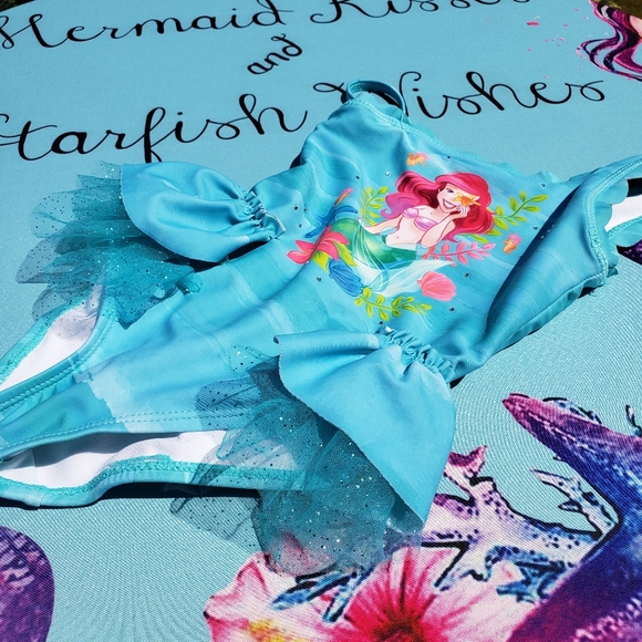 Little Mermaid bathing suit & Mermaid in training top. - Picture 2 of 11